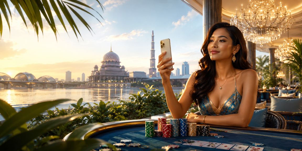 A poker player in Putrajaya enjoying online games using 320 platform bonuses